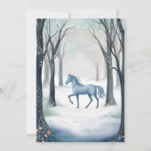 美しい冬の森の馬 ライトアイスブルー 誕生日 招待状 (裏面)