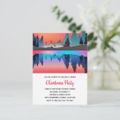 美しい冬の湖とシカのクリスマス インビテーションポストカード (スタンド正面)