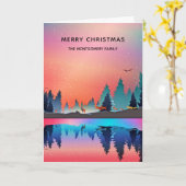 美しい冬の湖とシカのクリスマス カード (黄色い花)