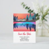 美しい冬の湖と鹿のクリスマス セーブ・ザ・デート インビテーションポストカード (スタンド正面)