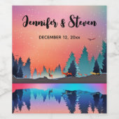 美しい冬の湖と鹿の結婚式 ワインラベル (シングルラベル)