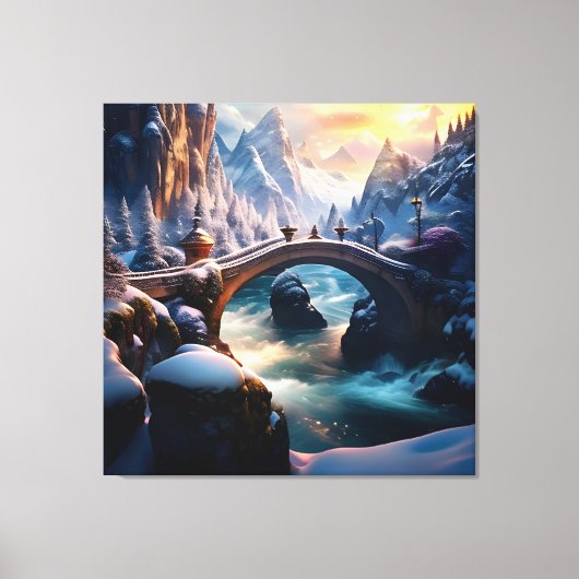 美しい冬の滝橋の下の水2 キャンバスプリント (正面)