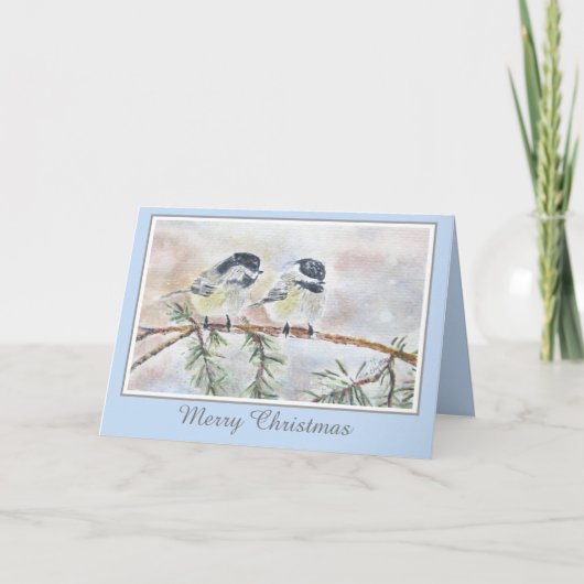 美しい冬の自然と鳥のクリスマス シーン シーズンカード (正面)