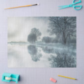 美しい冬の自然シーンツリーズレイクフォグ 薄葉紙 (クラフト)