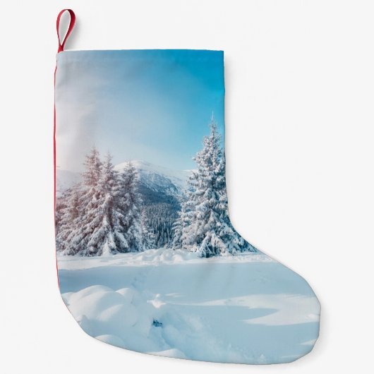 美しい冬の自然風景、素晴らしい山 スモールクリスマスストッキング (正面)