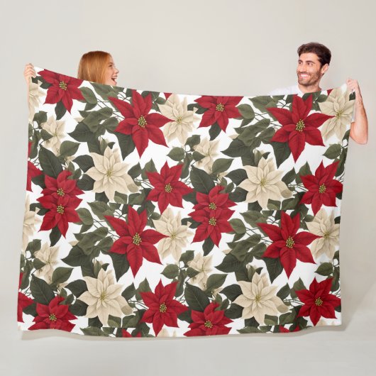 美しい冬の花ウィンターレッドフラワーグリーン フリースブランケット (インサイチュ)