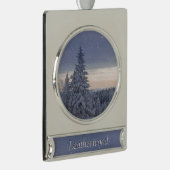 美しい冬の風景パーソナル シルバープレートバナーオーナメント (右)