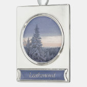 美しい冬の風景パーソナル シルバープレートバナーオーナメント (左)