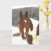 美しい冬の馬の挨拶状 カード (黄色い花)