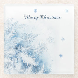 美しい冬霜のクリスマス ガラスコースター