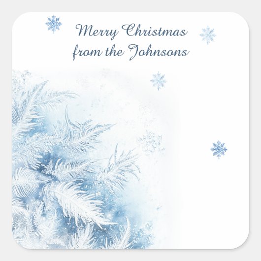 美しい冬霜のクリスマス スクエアシール (正面)
