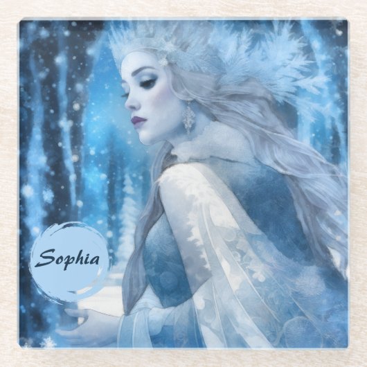 美しい凍っていスノークイーンinウィンターワンダーランド ガラスコースター (正面)