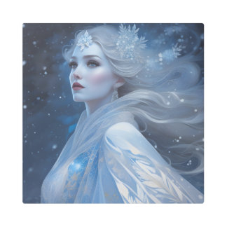 美しい凍っていスノークイーンinウィンターワンダーランド メタルプリント