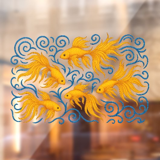 美しい刺繍の金色の魚 ウィンドウサイン (シート2)