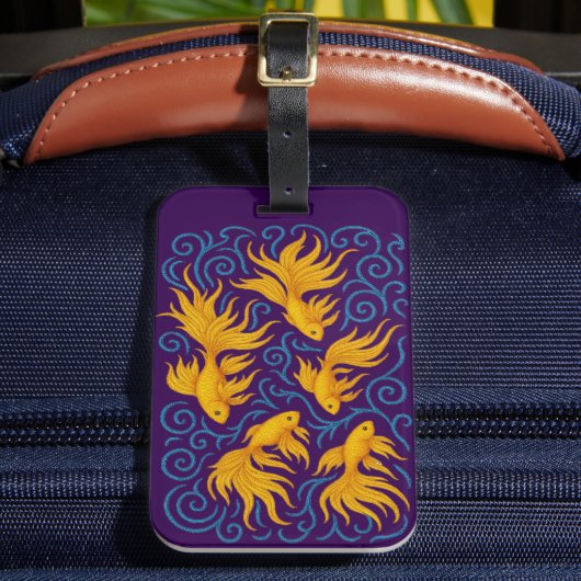 美しい刺繍の金色の魚 ラゲッジタグ (正面インサイチュ2)