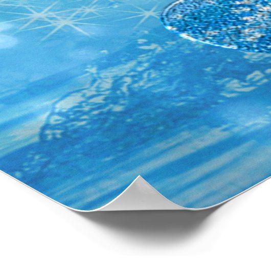 美しい効果輝くブルーのトレブルクレフ、 音符記号 ポスター (角)