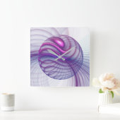 美しい動き抽象芸術フラクタルアートピンク スクエア壁時計 (ホーム)