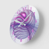美しい動き抽象芸術フラクタルアートピンク ラウンド壁時計 (傾斜)