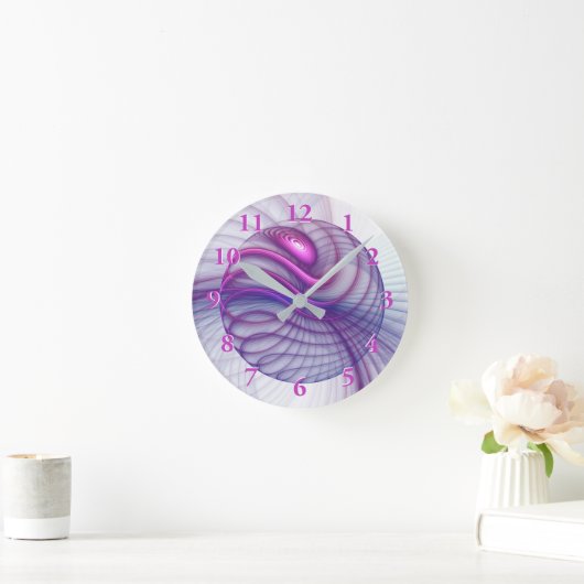 美しい動き抽象芸術フラクタルアートピンク ラウンド壁時計 (ホーム)