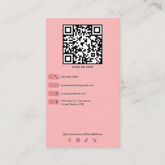 美しい化粧カスタムブランディング写真赤面ピンク 名刺 (裏面)