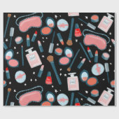 美しい化粧品パターンブラックギフトラップ ラッピングペーパー (フラット)