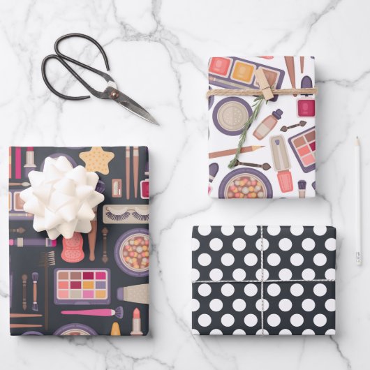 美しい化粧品メイクアップ包装紙セット3 ラッピングペーパーシート (正面)