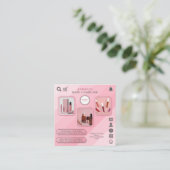 美しい化粧品気に肌写真の追加QRコードピンク スクエア名刺 (スタンド正面)