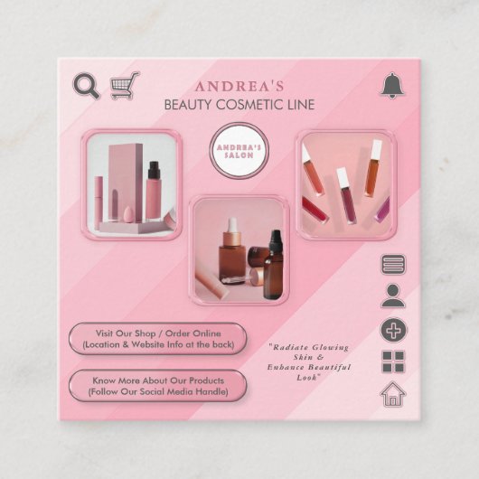 美しい化粧品気に肌写真の追加QRコードピンク スクエア名刺 (正面)