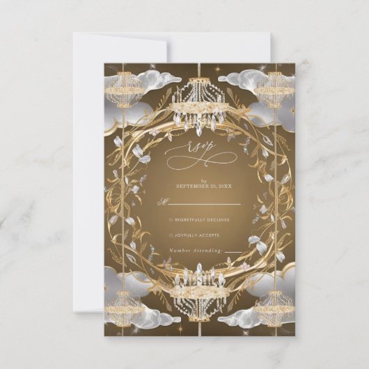 美しい化膿性金ゴールドとクリスタル結婚ズ 出欠カード (正面)