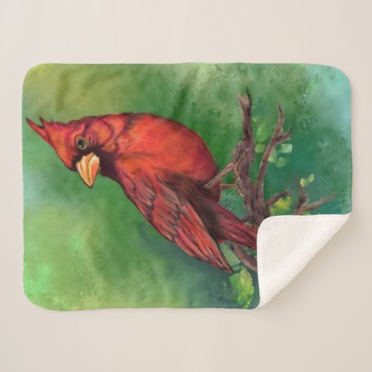 美しい北赤い（鳥）ショウジョウコウカンチョウの絵画鳥の芸術  シェルパブランケット (正面(横))