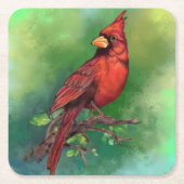 美しい北赤い（鳥）ショウジョウコウカンチョウの絵画鳥の芸術  スクエアペーパーコースター (正面)
