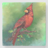 美しい北赤い（鳥）ショウジョウコウカンチョウの絵画鳥の芸術  ストーンコースター (正面)