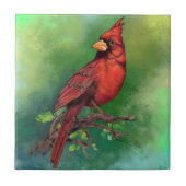 美しい北赤い(鳥)ショウジョウコウカンチョウの絵画鳥の芸術  タイル (正面)
