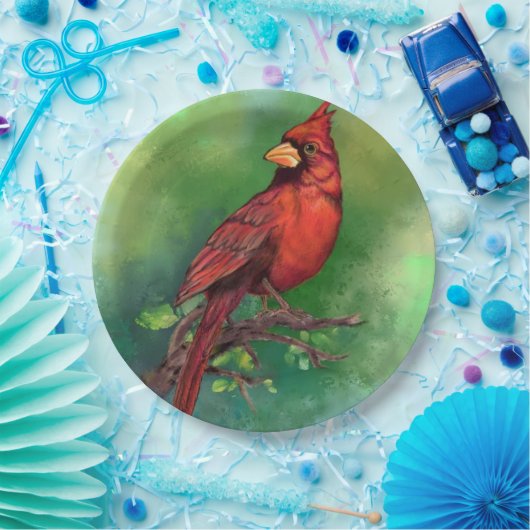 美しい北赤い（鳥）ショウジョウコウカンチョウの絵画鳥の芸術  ペーパープレート (パーティー)