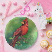 美しい北赤い（鳥）ショウジョウコウカンチョウの絵画鳥の芸術  ペーパープレート (パーティー)