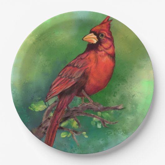 美しい北赤い（鳥）ショウジョウコウカンチョウの絵画鳥の芸術  ペーパープレート (正面)