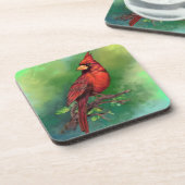 美しい北赤（鳥）ショウジョウコウカンチョウ絵画の鳥 コースター (左側)