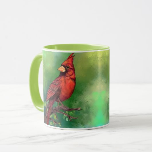 美しい北赤（鳥）ショウジョウコウカンチョウ絵画の鳥 マグカップ (正面左)