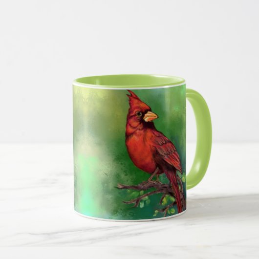 美しい北赤（鳥）ショウジョウコウカンチョウ絵画の鳥 マグカップ (正面右)