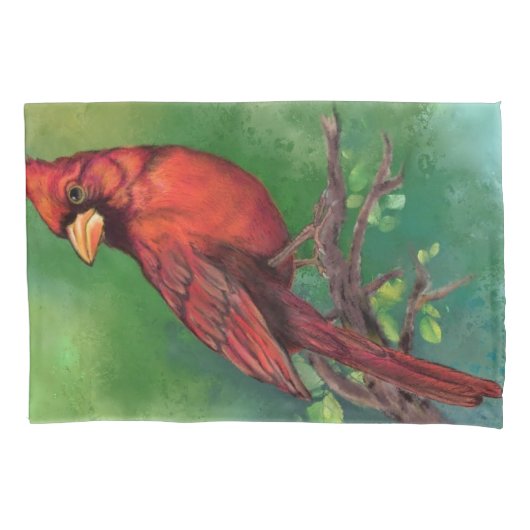 美しい北赤（鳥）ショウジョウコウカンチョウ絵画の鳥 枕カバー (正面)