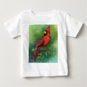 美しい北赤(鳥)ショウジョウコウカンチョウ絵画鳥 ベビーTシャツ (正面)