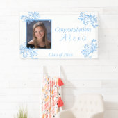 美しい卒業ブルーグリッターつる植物スターズバン 横断幕 (インサイチュ)