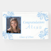 美しい卒業ブルーグリッターつる植物スターズバン 横断幕 (横)