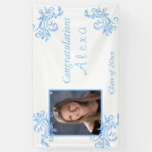 美しい卒業ブルーグリッターつる植物スターズバン 横断幕 (縦)