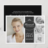 美しい卒業生の4枚の写真 黒白 卒業式 招待状 (正面/裏面)