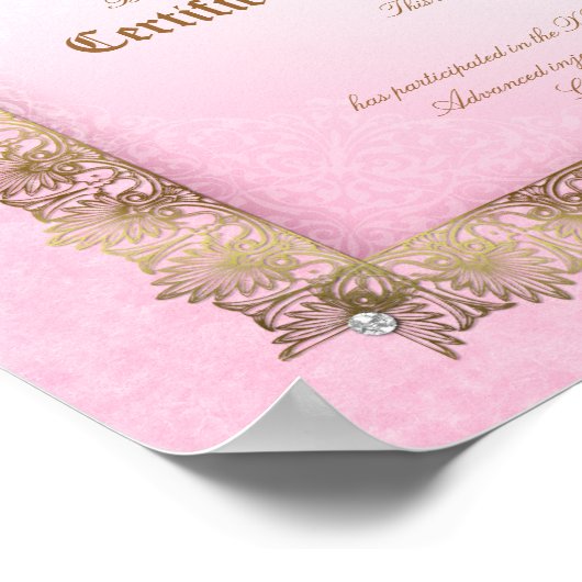 美しい卒業証書ピンク金ゴールド ポスター (角)