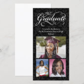 美しい卒業証書、エレガントなブラック卒業式 案内状 (正面/裏面)