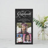 美しい卒業証書、エレガントなブラック卒業式 案内状 (スタンド正面)
