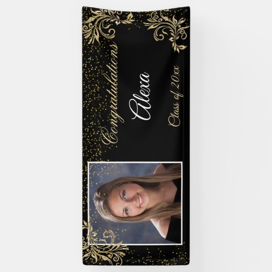 美しい卒業金ゴールドグリッター紙吹雪 横断幕 (縦)