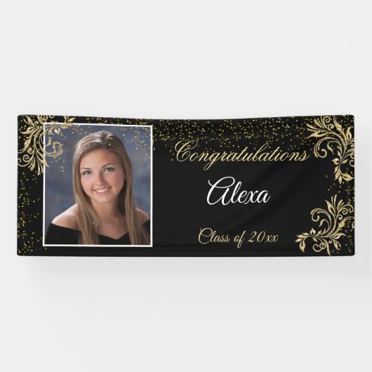 美しい卒業金ゴールドグリッター紙吹雪 横断幕 (横)